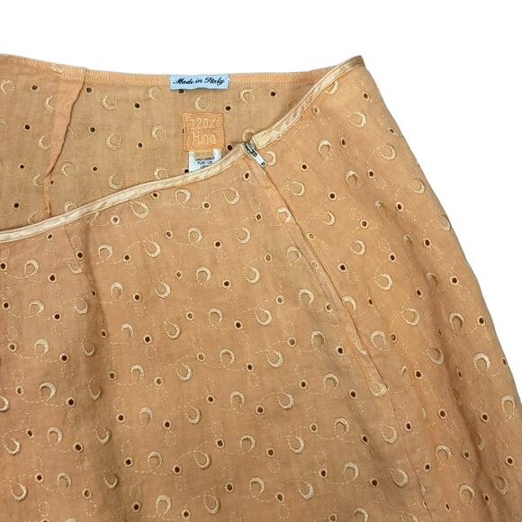 120% Lino Tangerine Orange Embroidered Eyelet 100% Linen A-line Skirt - Picture 6 of 8